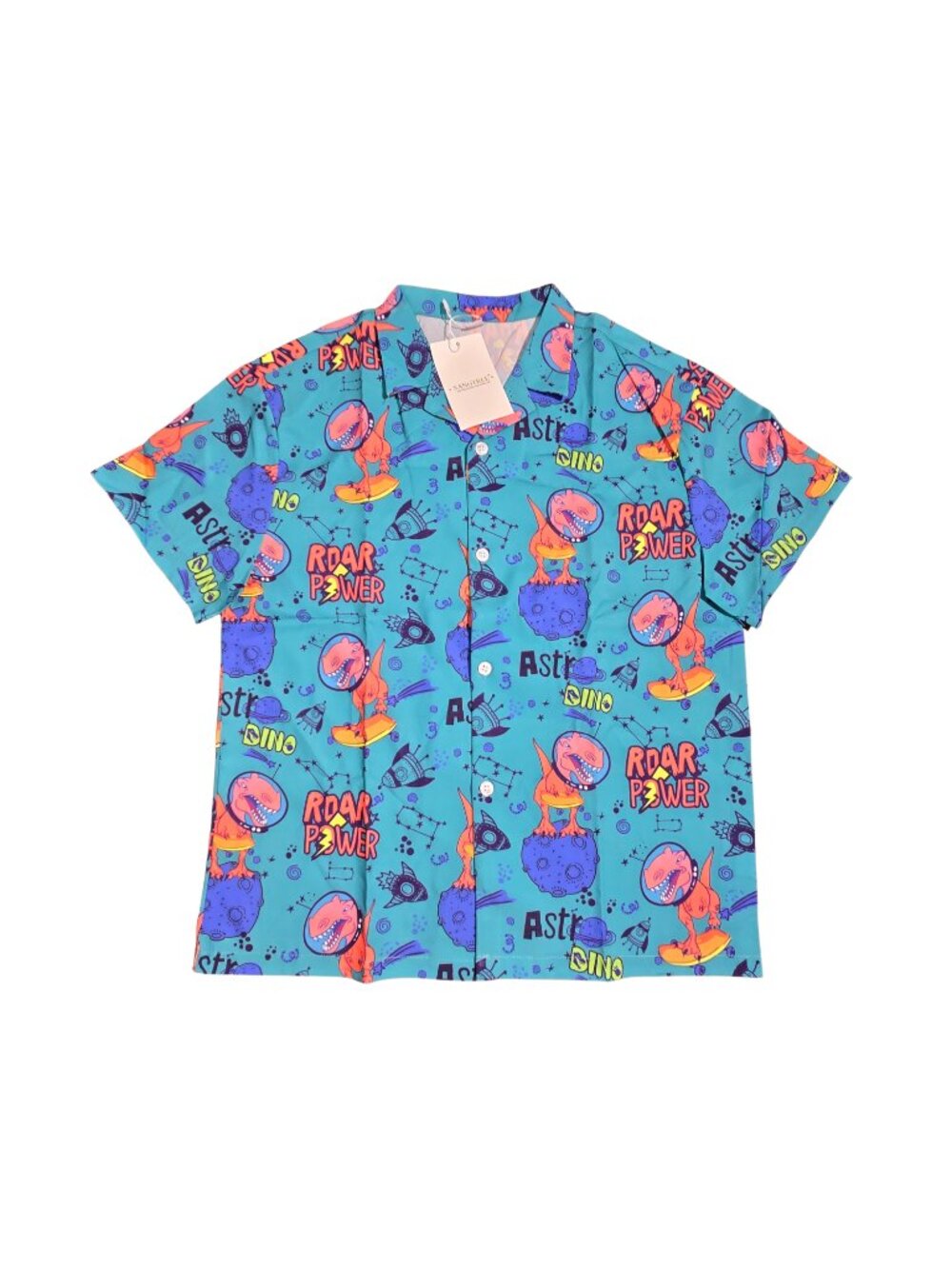 NWT | Boys' Astro Dino Button-Up Shirt | Space Dinosaur | Teal | Size 12